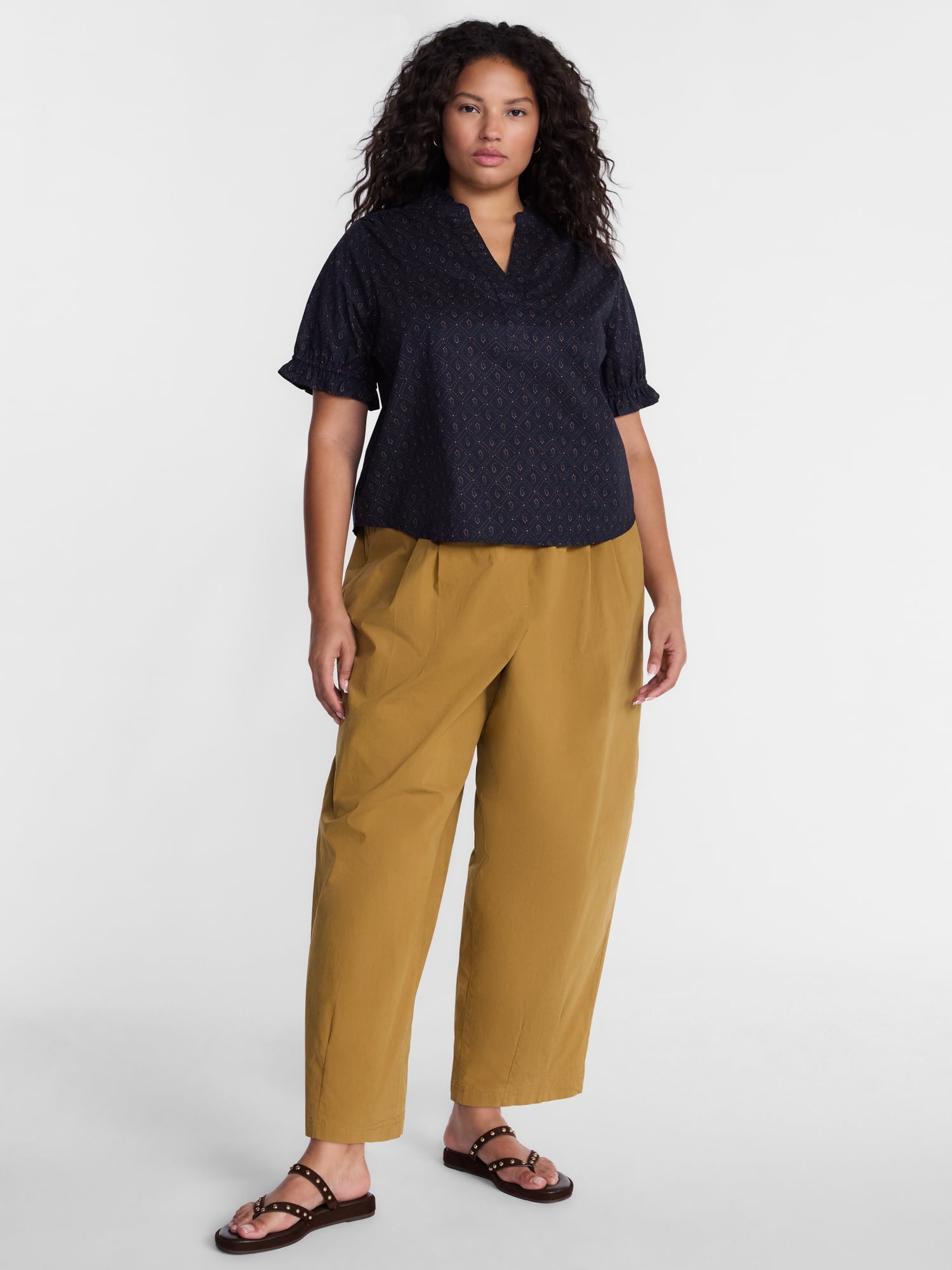 Terra and Sky Women's Plus Ruffle Neck Blouse, Sizes 0X - 5X