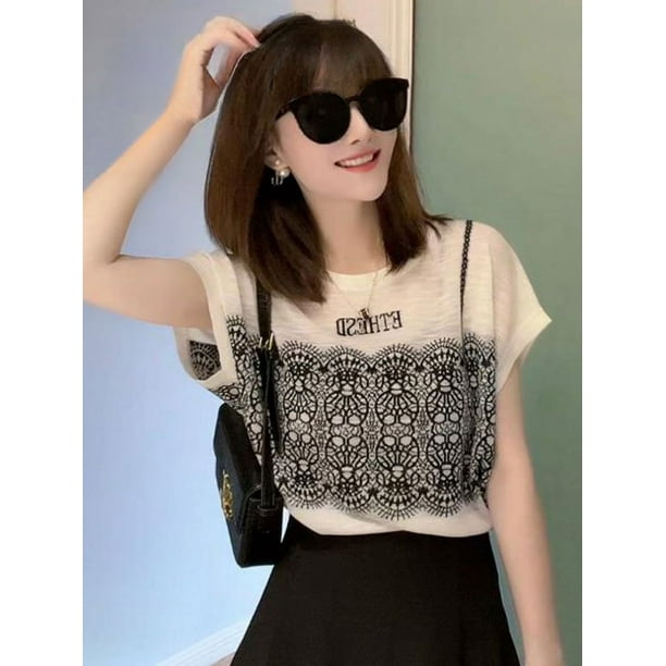 Hauts Femme Baggy Manches Courtes T Shirt pour Femmes Tenue d Ete Graphique Y2k Vetements une Piece Emo Livraison Gratuite T Shirt Femme Pas Cher