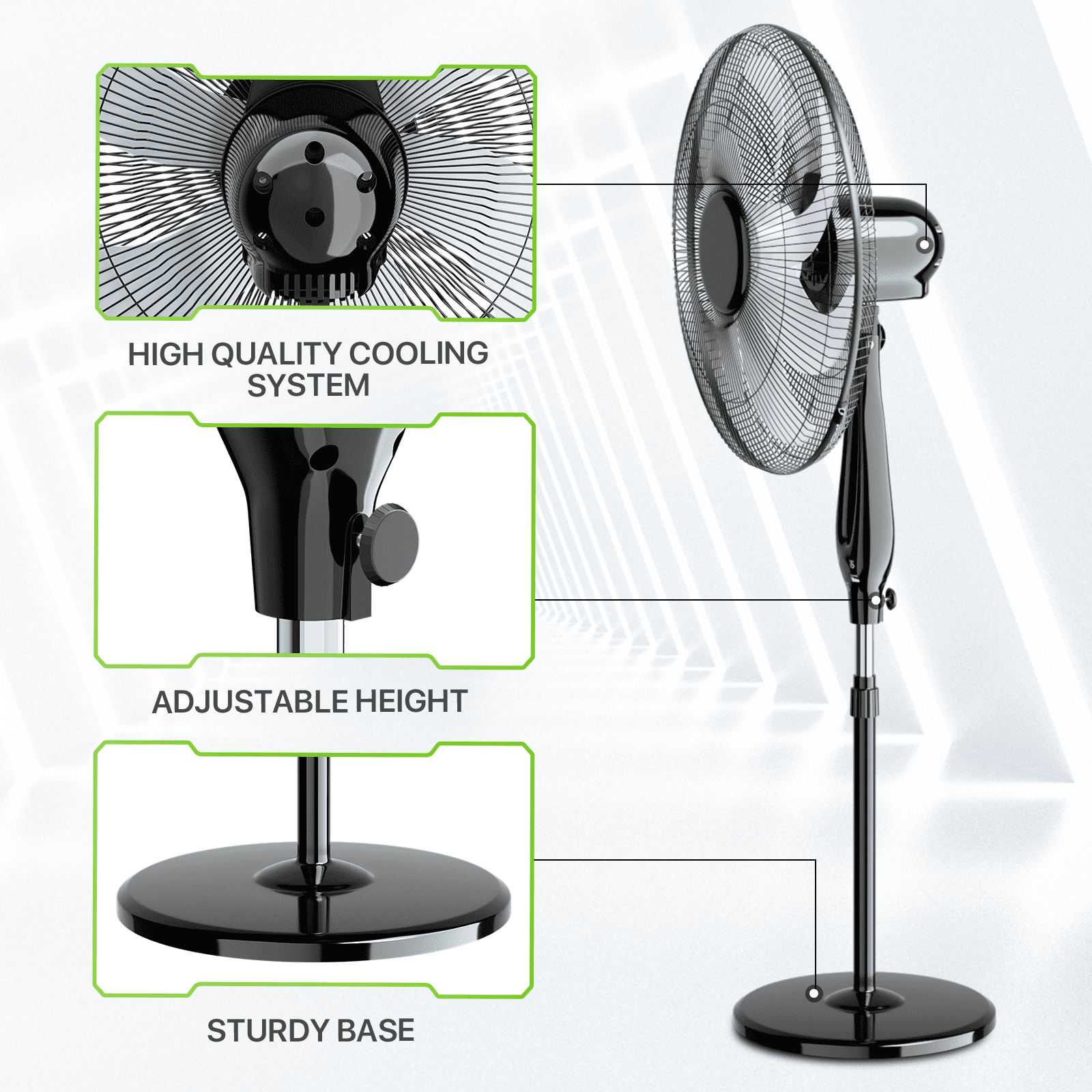 Magshion 17" Oscillating Pedestal Fan with 3 Speeds, Adjustable Standing Cooling Fan with Remote, Ultra Quiet Stand Up Fan, 3 Modes Floor Fan for Home Bedroom Office, Black