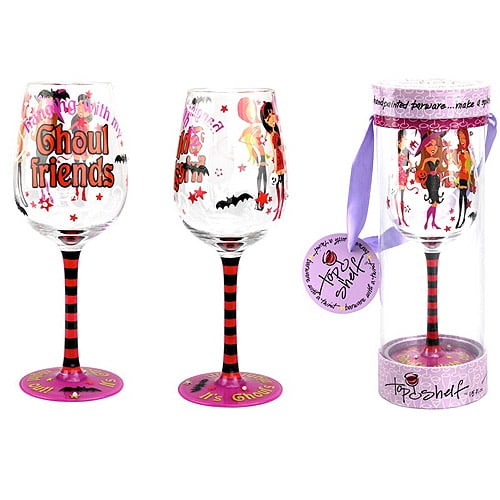Top Shelf “Birthday Queen” Decorative Wine Glass ; Funny Gifts for Women ; Hand Painted Purple and Gold Design ; Unique Red or White Wine Glasses 