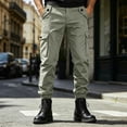 thumbnail image 4 of sageysalite Cargo Pants for Men Button Elastic Waist Casual Loose Workout Hiking Joggers Pants with Multi Pockets, 4 of 7