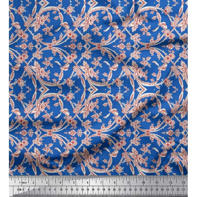 Soimoi Rayon Fabric Leaves & Floral Artistic Print Fabric by Yard 42 Inch Wide