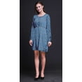 thumbnail image 4 of Bimba Blue Leaves & Chrysanthemum Floral Button Down Midi Dress Women Tunic Long Sleeve Smocked Top-X-Large, 4 of 7