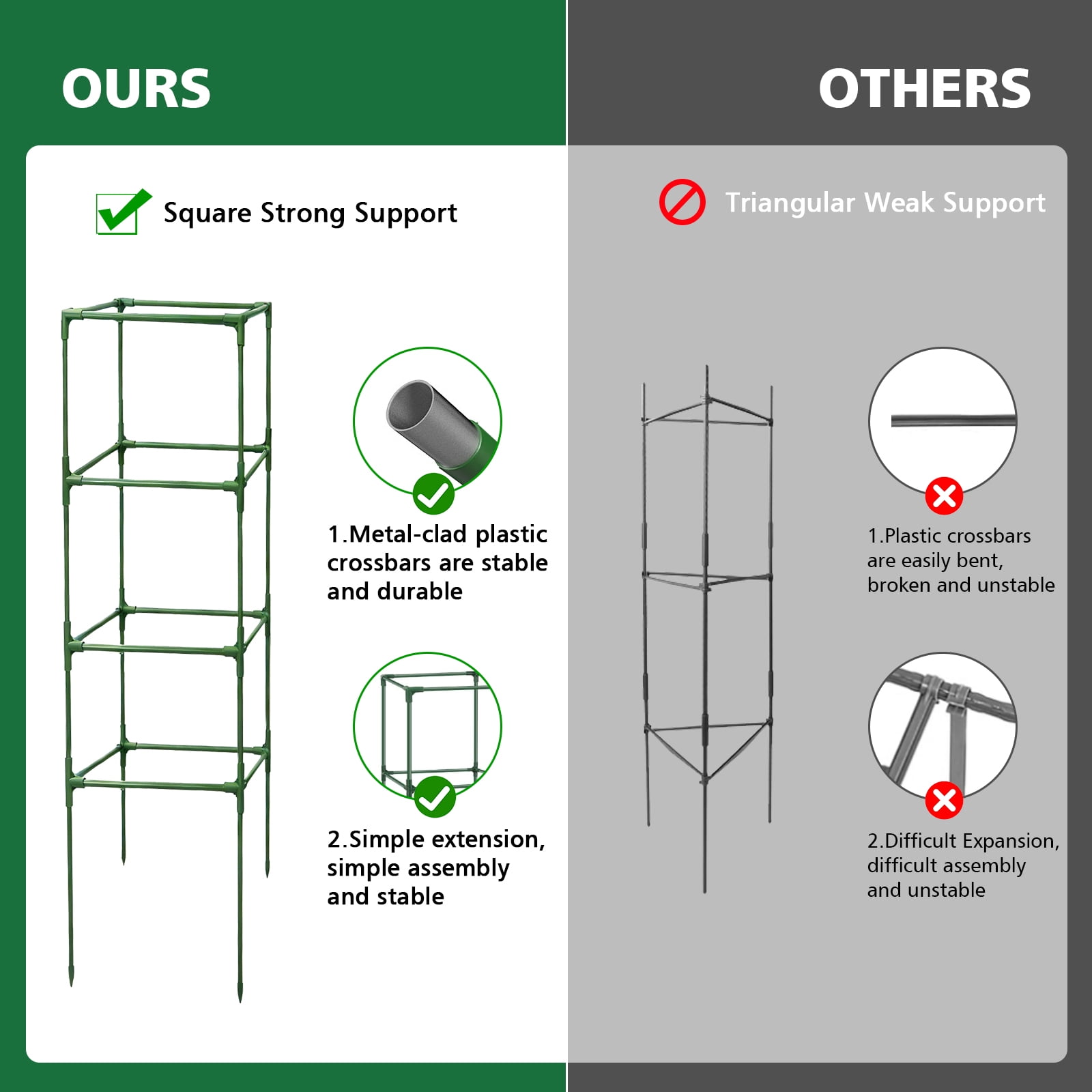3 Pack Garden Trellis 59" Tomato Cage Square Adjustable Plant Cage for Climbing Plants Metal Plant Trellis for Potted for Vegetables Flowers Fruits