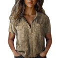 thumbnail image 2 of Bovemsi Women Cotton Shirt Printed Fashion Down Shirts Casual Tops Short Sleeve Blouse, Yellow Women's Summer Shirts, L, 2 of 4