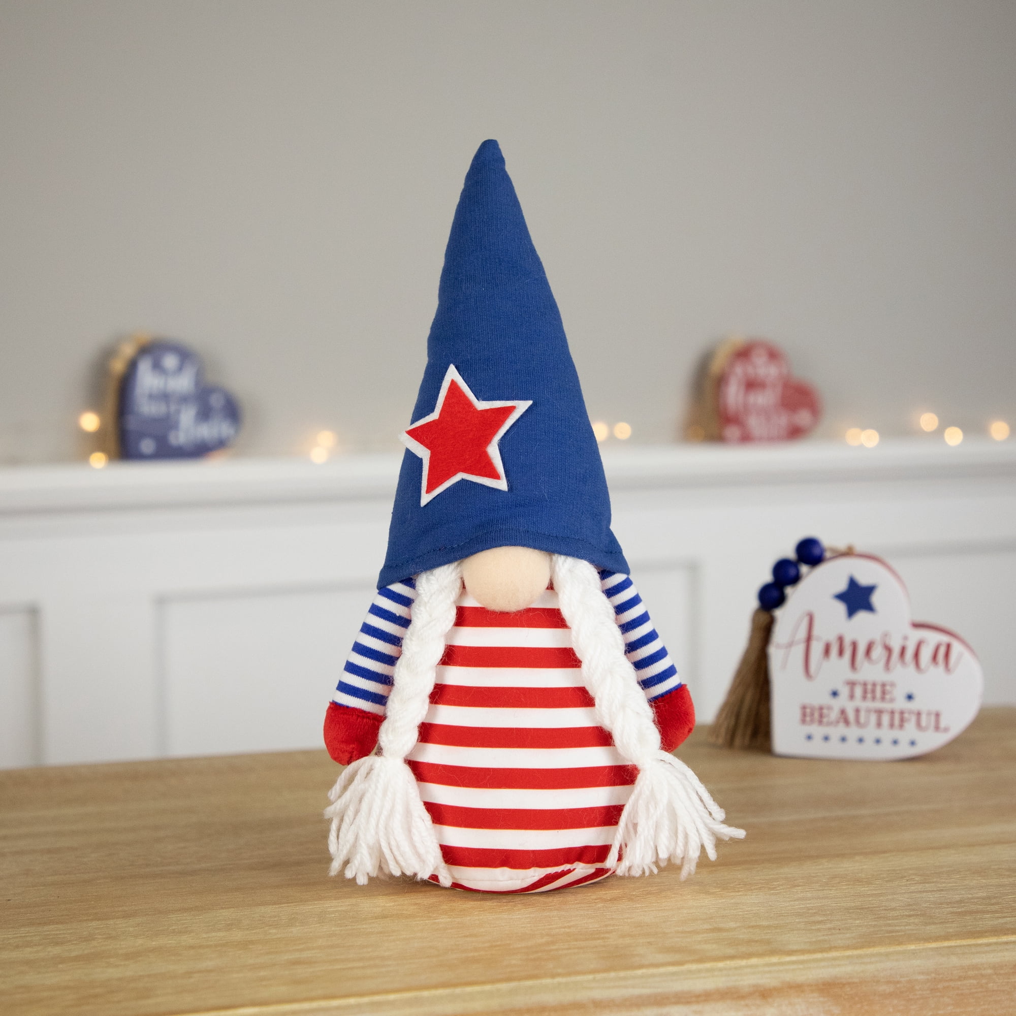 Northlight Americana Girl Gnome with Braids - 10.5" - Red and Blue