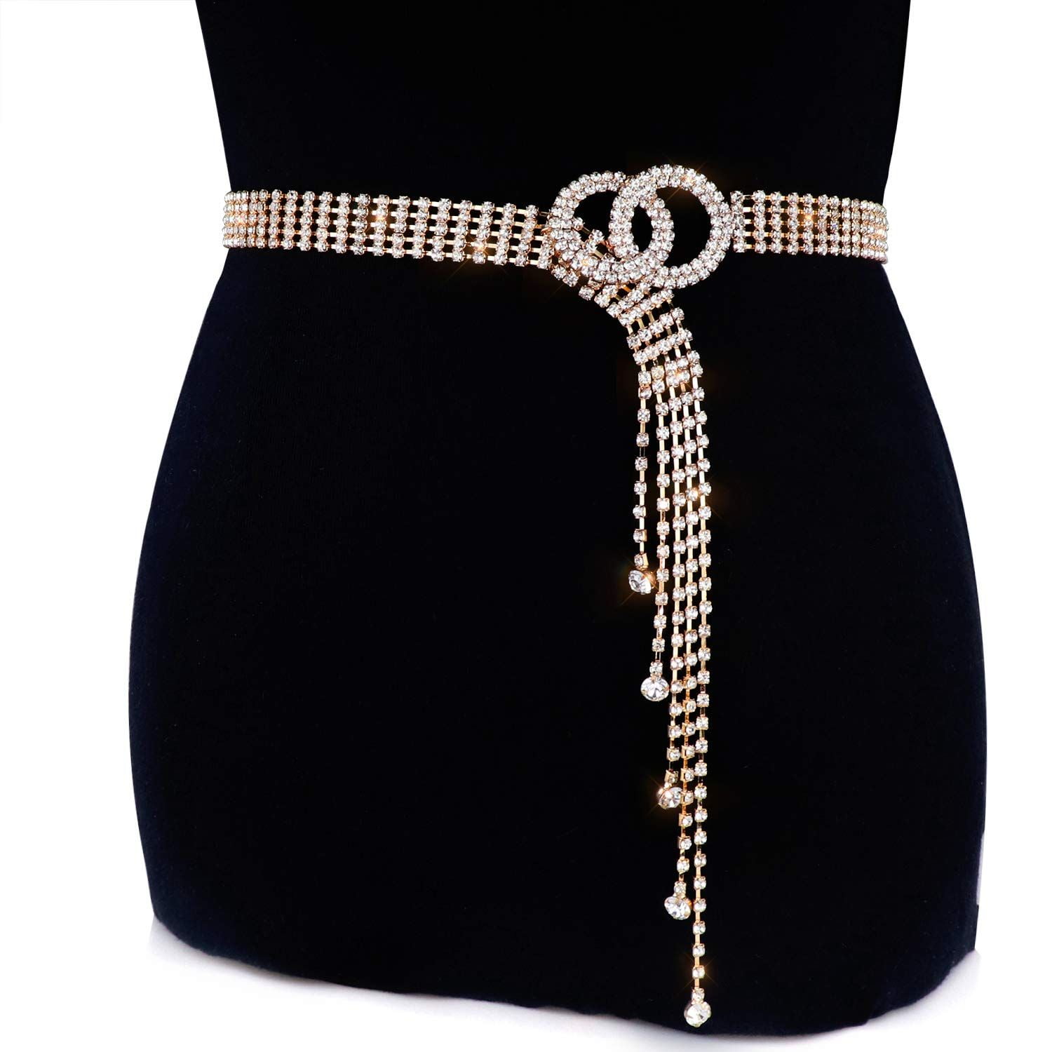 Fashion Adjustable Gift Bling Sparkle Tassels Crystal Waist Belt ORing