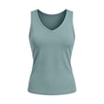 thumbnail image 4 of Tank Top for Women V Neck Summer Sleeveless T Shirt Tunic Casual Solid Color Loose Fit Blouses Mint Green, 4 of 9
