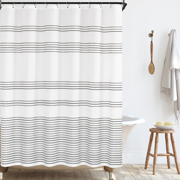 Curtainking White Shower Curtain with Gray Stripes Bathroom Modern