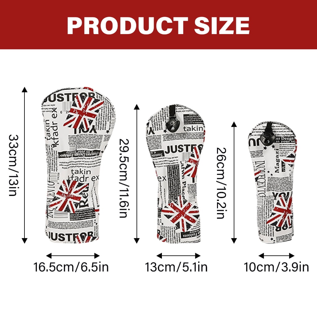 BQBQERT 4Pcs Flags Pattern Wood Headcover PU Leather Golfs Club Head Cover Replacement Driver Headcover