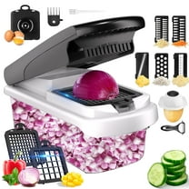 Aonhom Vegetable Chopper Food Slicer, 15 in 1 Multi-Function Food Chopper for Onion, Veggie, Cheese Grater, Vegetables Cutter With Large Container, Kitchen Gadgets (White)
