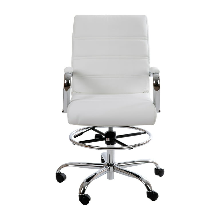 Flash Furniture Faux Leather Mid Back Drafting Stool White