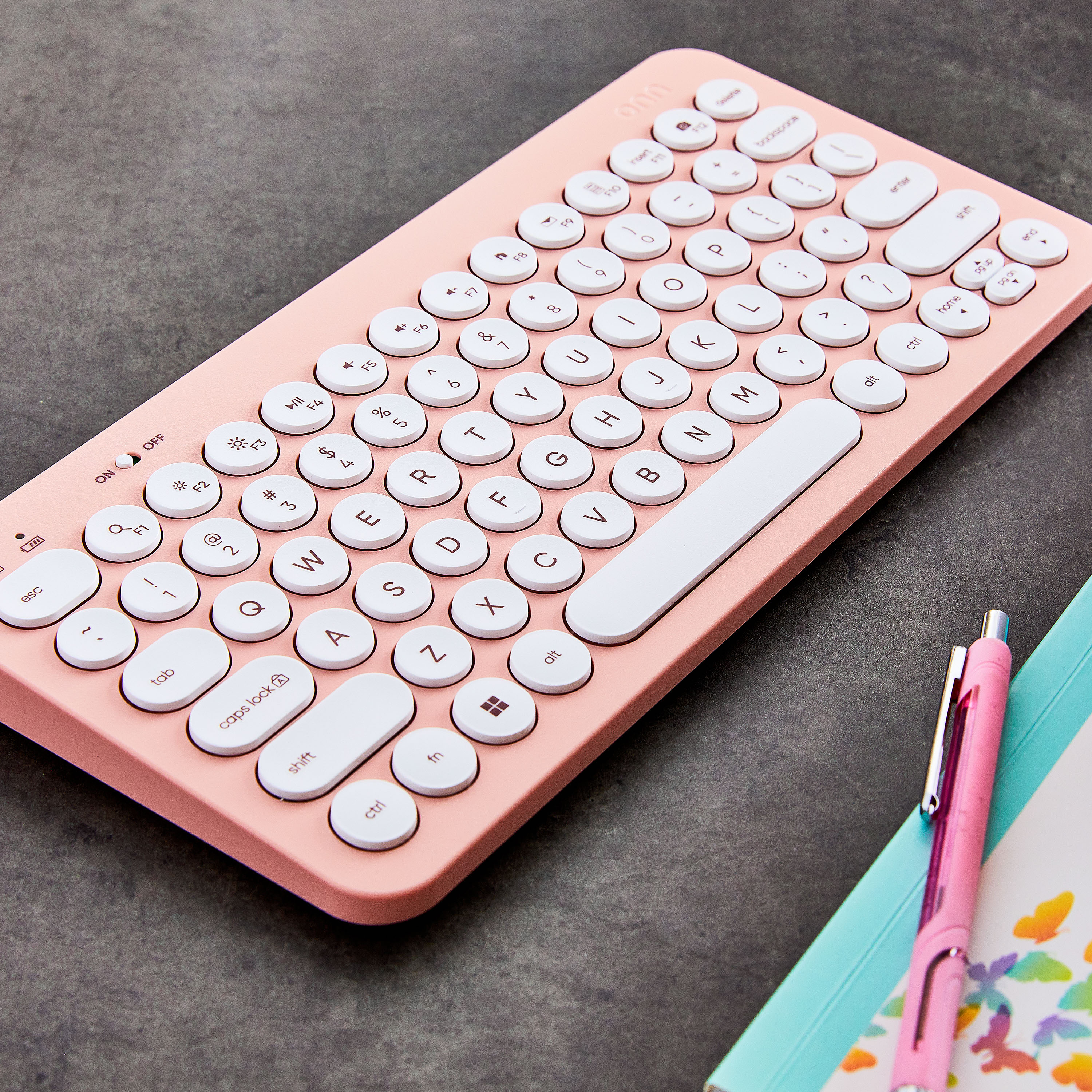 Teclado inalámbrico mini onn para oficina con receptor USB, rosa perlado 2
