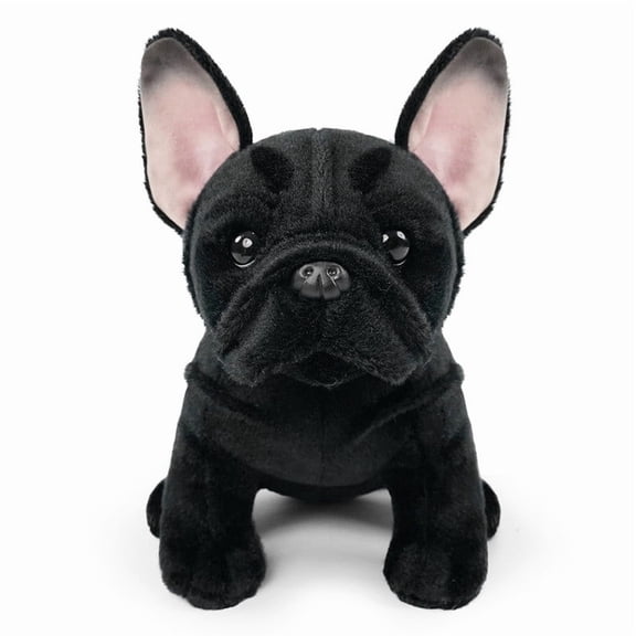Hvmvliv Stuffed Plush Toys Lifelike Realistic Bulldog Plush Toy Soft Detailed Stuffed Animal in Sitting Pose for Home Decor Shelf Desk Display Cuddly Pet Lovers Collectible Gift Black