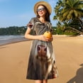 thumbnail image 4 of Vsdgher Adorable Flower Field Cow for Womens Summer 2025 Casual Midi Maxi Dresses Lightweight Short Sleeve Round Neck Beach Dress -Small, 4 of 7