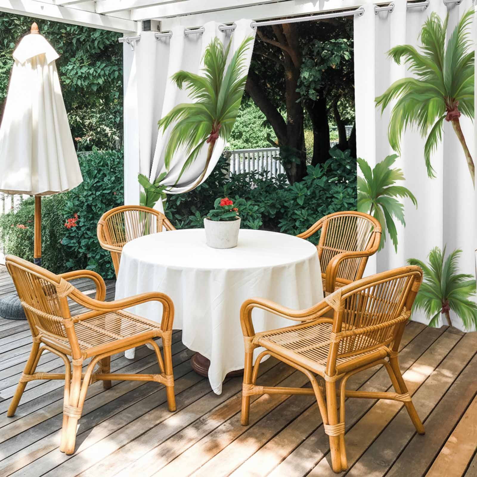 Summer Palm Trees Outdoor Curtains for Patio, Green Tropical Leaves Coastal Realistic Textures Sunshade Privacy Drapes Grommet Waterproof Outside Curtains for Porch/Cabana/Balcony 54"x 108", 1 Panel