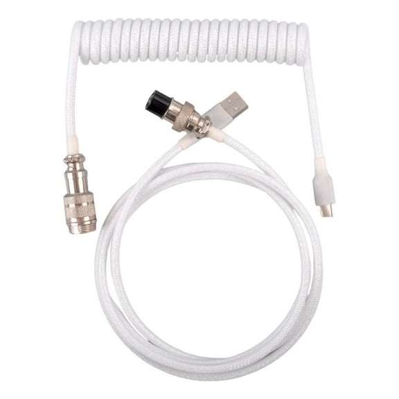 USB Cable Cing Spring Split Cable Charging for Keyboard White
