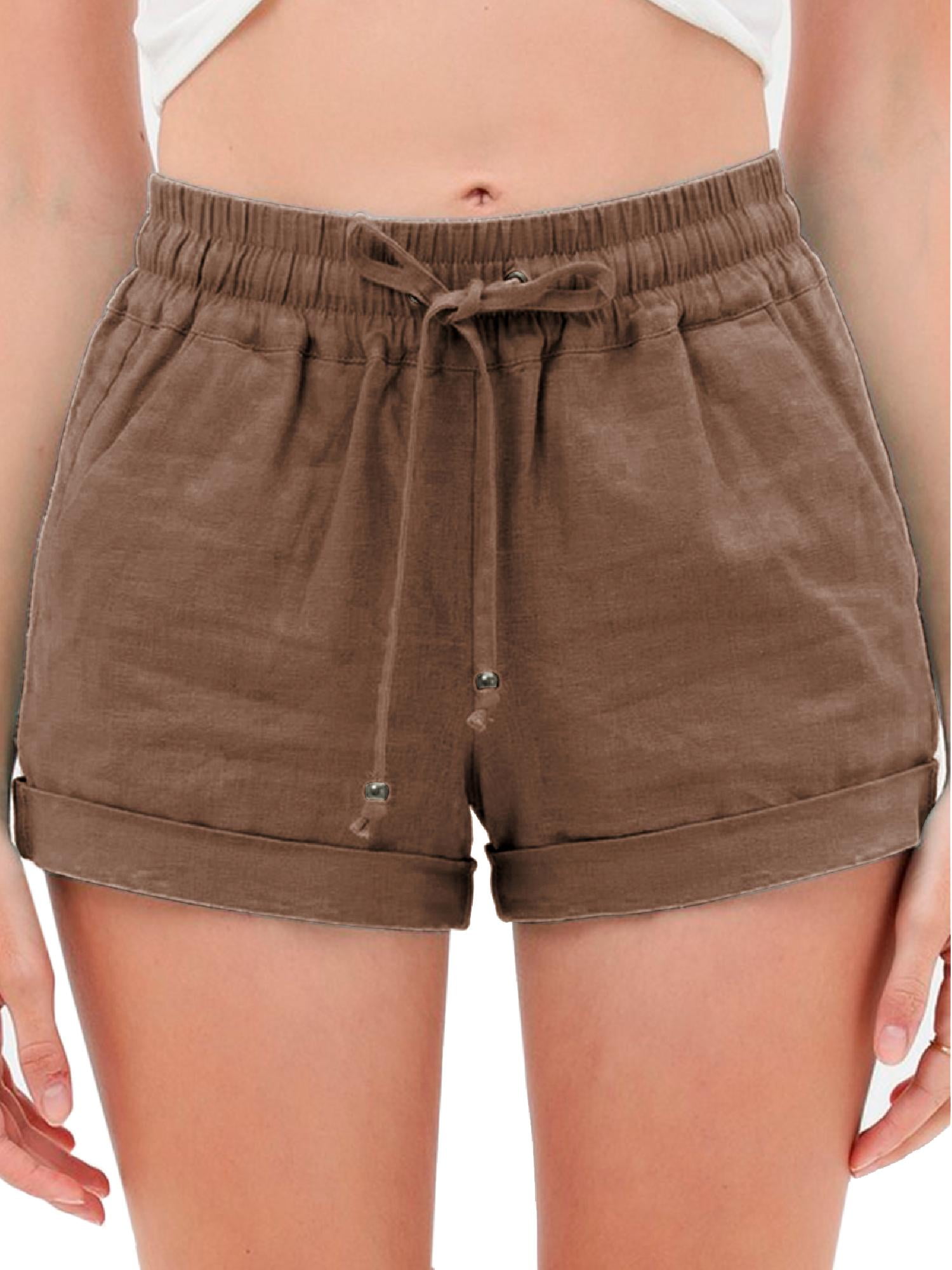 AROGONE Womens Comfy Drawstring Elastic Waist Loose Linen Shorts with Pockets 