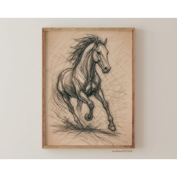 Vintage Horse Print Poster, Equestrian Wall Art Poster, Moody Drawing Poster Warm Present Vintage UNFRAMED Poster Size 8x12