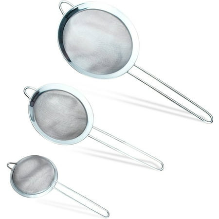 3 Piece Sieves - Stainless Steel Fine Mesh Strainers Set of 3 All Purpose Colander Sieve for Superior Baking and Cooking Preparation (3 Pack Small)