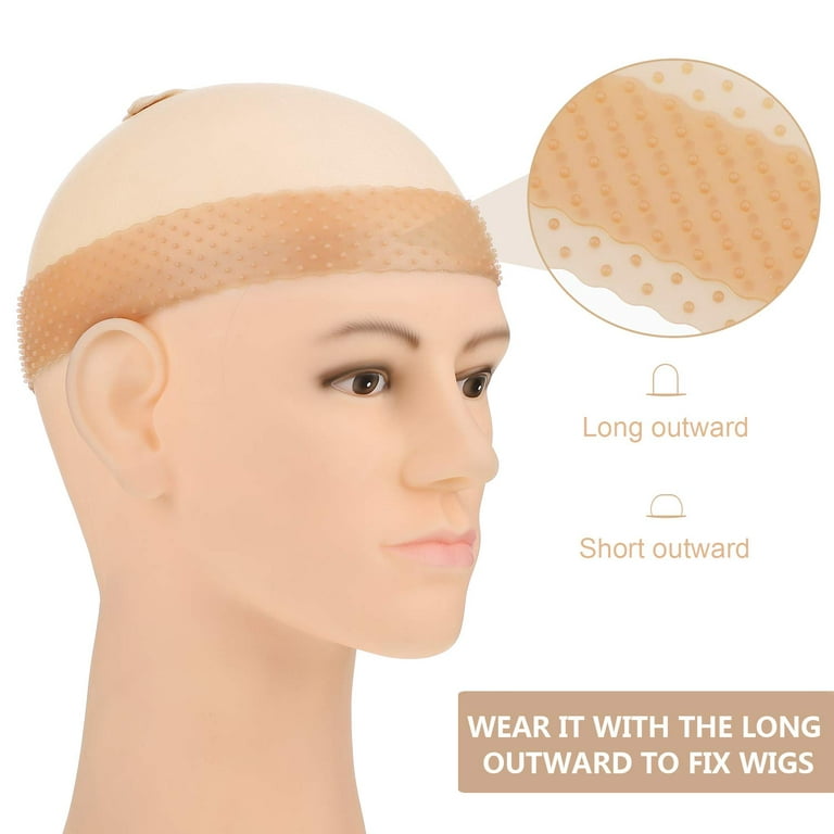 Dockapa 4 Pieces Silicone Wig Grip Band Transparent Silicone Wig Headband Sweatproof Seamless Non Slip Wig Hair Band with Stretchy Nylon Wig Cap for Wig and