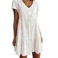 thumbnail image 4 of Abcnature Summer Dress Savings Clearance Deals, Casual Dresses for Women Casual V-Neck Short Sleeve Folding Solid Dress, Plus Size Dress Beach Sundresses Mini Dress White XL, 4 of 4