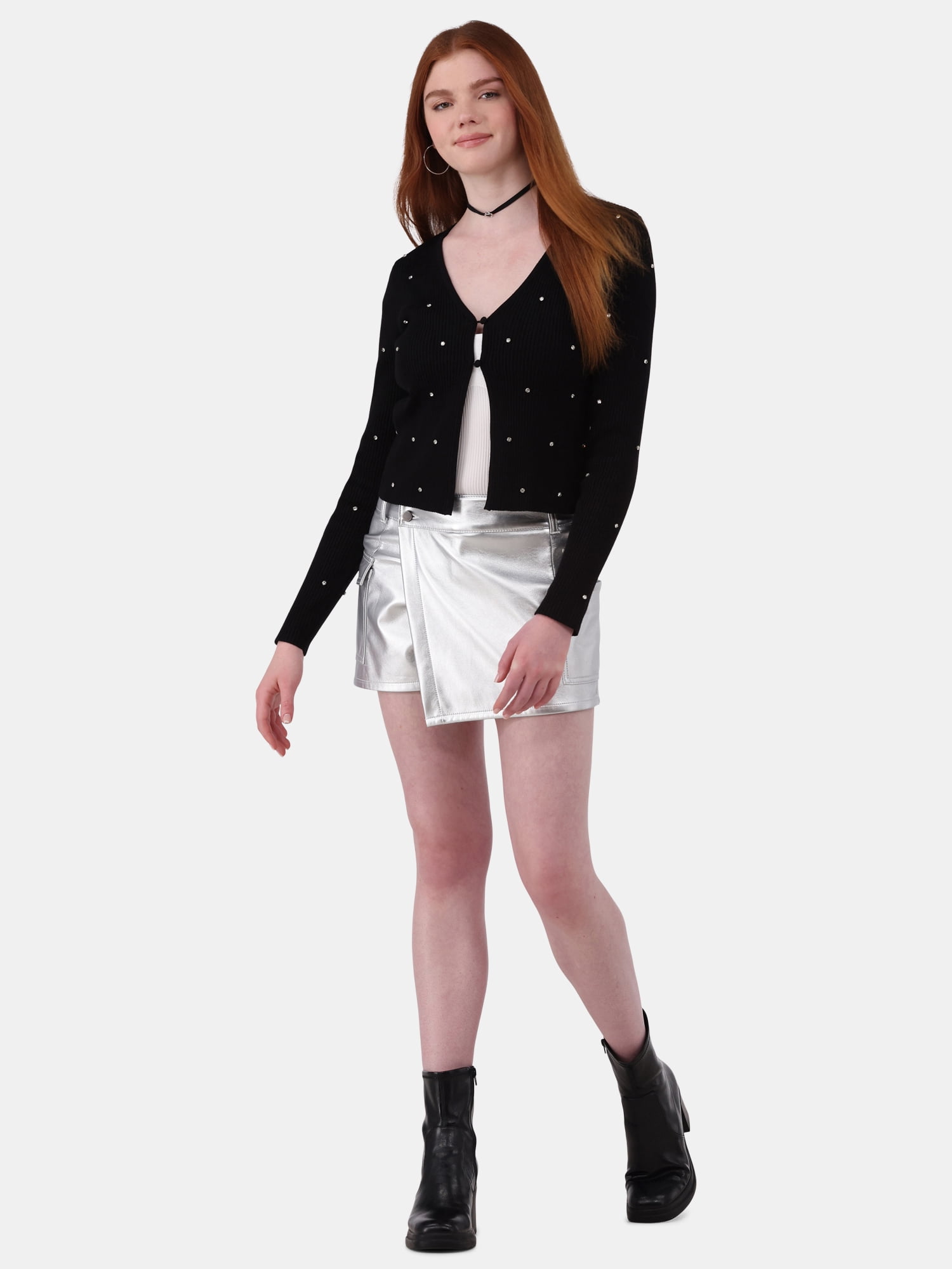 No Boundaries Ribbed Rhinestone Cardigan, Women’s and Women’s Plus