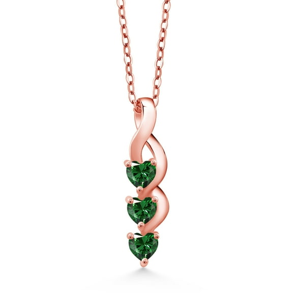 Gem Stone King 18K Rose Gold Plated Silver Green Nano Emerald Pendant Necklace for Women (1.20 Cttw, Heart Shape 4MM, Gemstone May Birthstone, with 18 inch Silver Chain)