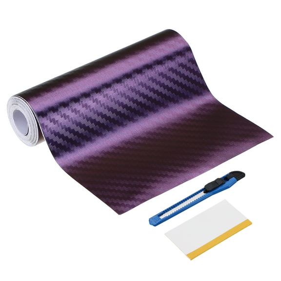 1 Set Carbon Fiber Vinyl Wrap 3.94" x 5ft Self-Adhesive Car Sticker Waterproof Wrap Roll for DIY Decor Automotive Exterior Interior Protection with Scraper Tool, Purple Blue