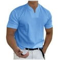 thumbnail image 5 of Cuoff Men's casual solid color V-neck gentleman's business short-sleeved fitness T-shirt Blue L, 5 of 5