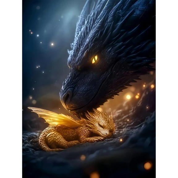 Diamond Art Painting Kits for Adults,Dragon Mother&Child 5D Diamond Painting Dots Art Kits for Adults Beginner, DIY Full Round Gem Crystal Art Paint by Diamond, Home Wall Decor 12x 16 in