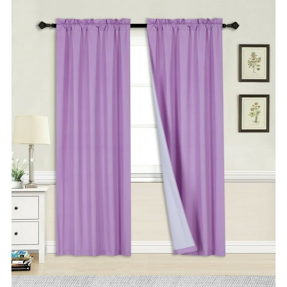 1-Piece 100% Blackout Rod Pocket Solid Window Curtain Panel With Lined Backing 35" X 63" R64 Lilac