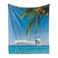 thumbnail image 1 of Nautical Soft Flannel Fleece Blanket, Large Cruise Ship Heads to Tropical Sandy Beach Exotic Panorama Coastal Theme, Cozy Plush for Indoor and Outdoor Use, 50" x 60", Turquoise Green, by Ambesonne, 1 of 6