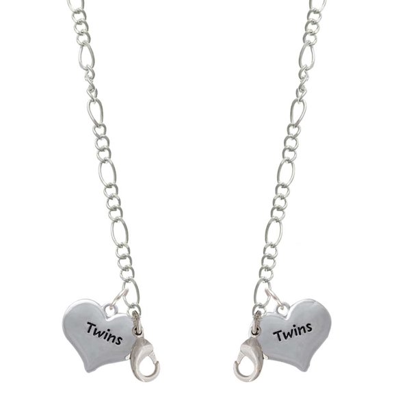 Twins Heart with Two Pair of Baby Feet Silvertone Face Mask Necklace
