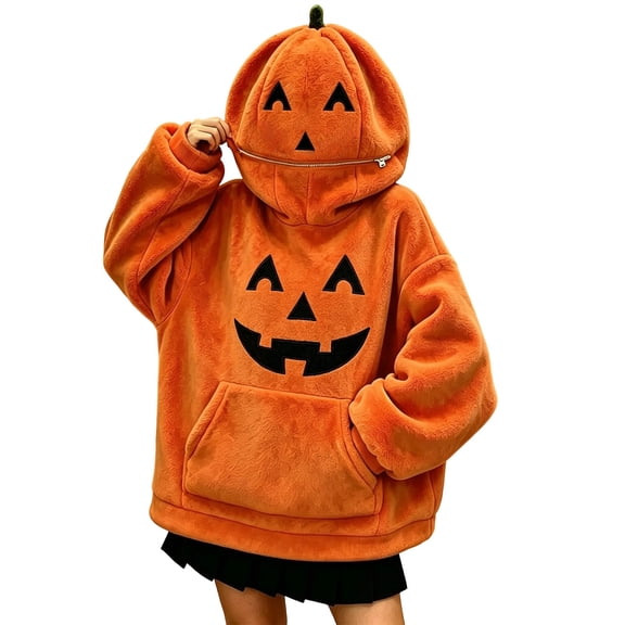 Zylarhe Halloween Sweatshirts for Kids Halloween Pumpkin Party Kids Zip Hoodie Zipper Top Girls Boys Partywear Orange 7-8 Years