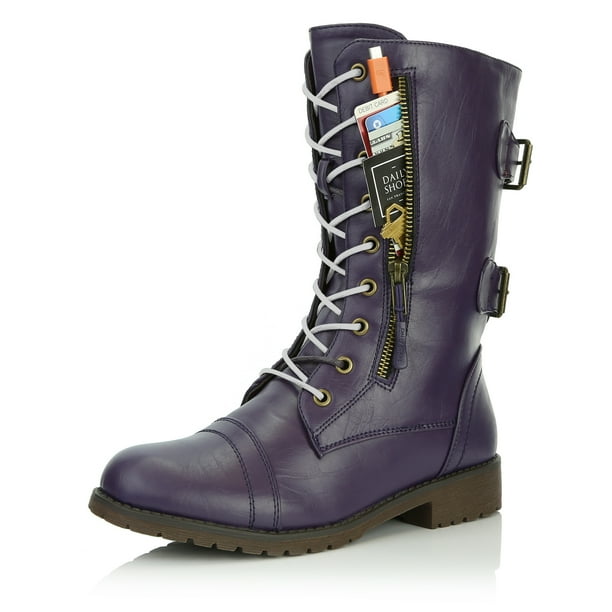 buckle lace mid calf boots