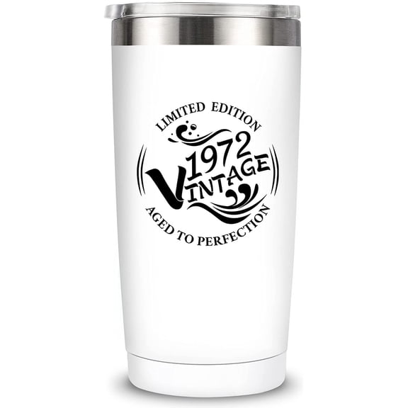 50th Birthday Gifts for Women and Men, Funny 50th Birthday Decorations for Women, Men, Him, Her, Turning 50 Years Old Gift, 20 oz Insulated Stainless Steel Vintage 1972 Tumbler Cup