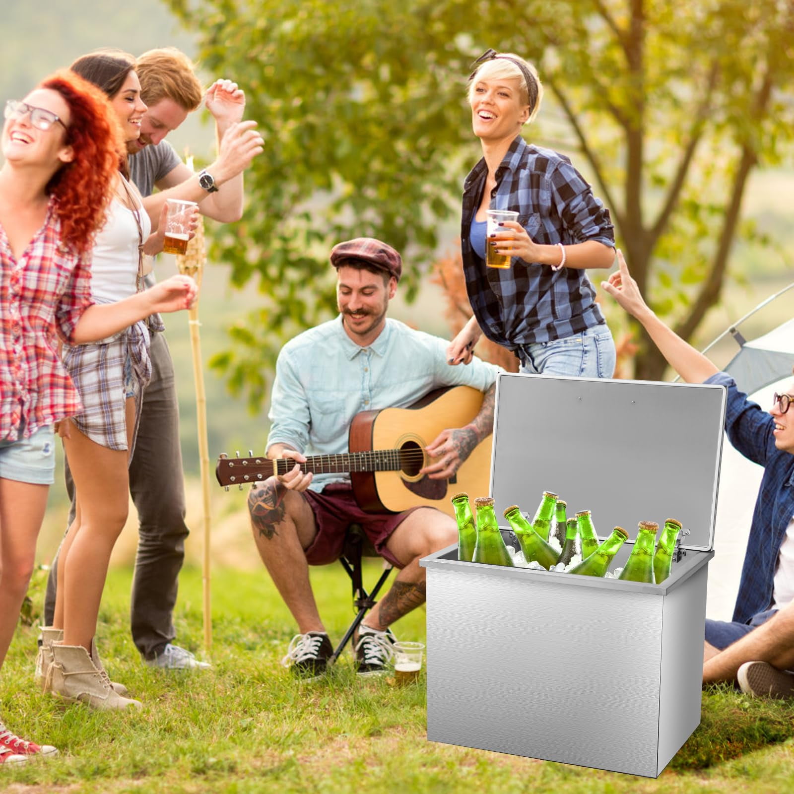 Towallmark Deep Chest Freezer,Mini Upright Small Freezerfor Outdoor Kitchen Patio Ice Bar,Silver