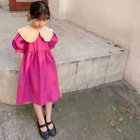 

Children s Big Lapel Dress Summer Girl Cute Sweet Princess Dress Puff Sleeve Casual Long Skirt Girls A-line Dress For 3-8 Years