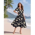 thumbnail image 2 of Vestido midi YESNO de verano con estampado floral con cuello en V y manga abullonada 3XL para mujer, 2 of 5