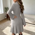 thumbnail image 7 of UKHCCC Women's Turtleneck Maternity Dress, Ribbed Knit A-Line Mini Dress with Long Bell Sleeves, Stretchy Casual Pregnancy Dress, 7 of 7