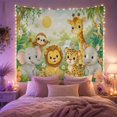 thumbnail image 2 of Smiling Baby Animals in a Lush Jungle with Waterfall, Whimsical Illustration for Animal Lovers, Cute Safari Wall Art, Graduation Gift, Tapestry Wall Hanging for Bedroom and Dorm, 2 of 7