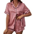 thumbnail image 1 of 2025 Pyjama d'Intérieur en Satin Imprimé pour Femmes Ensemble de Pyjama pour Femmes Shorts Manches Courtes Col à Revers Soie Conscience du Corps Style Satin Pyjamas pour Femmes Confortable Ensemble Court 2 Pcs pour Femmes Multicolore, 1 of 5
