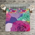 thumbnail image 3 of Ambesonne Art Quilted Bedspread Set 3 Pcs, Floral Arrangement Roses, Queen Size, Magenta Turquoise, 3 of 3
