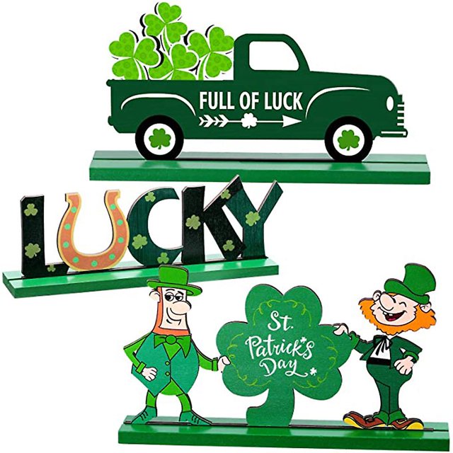 Decoración de letrero de mesa del día de San Patricio de 3 piezas para mesa de comedor Afortunado Sencillez