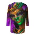 thumbnail image 5 of Cavosen Mardi Gras 3/4 Sleeve Shirts for Women Crew Neck Holiday Carnival Shirts Mask Graphic Print Blouse Festival Stylish Tops Loose Workout T-Shirts Party Shrove Tuesday Tees M, 5 of 5
