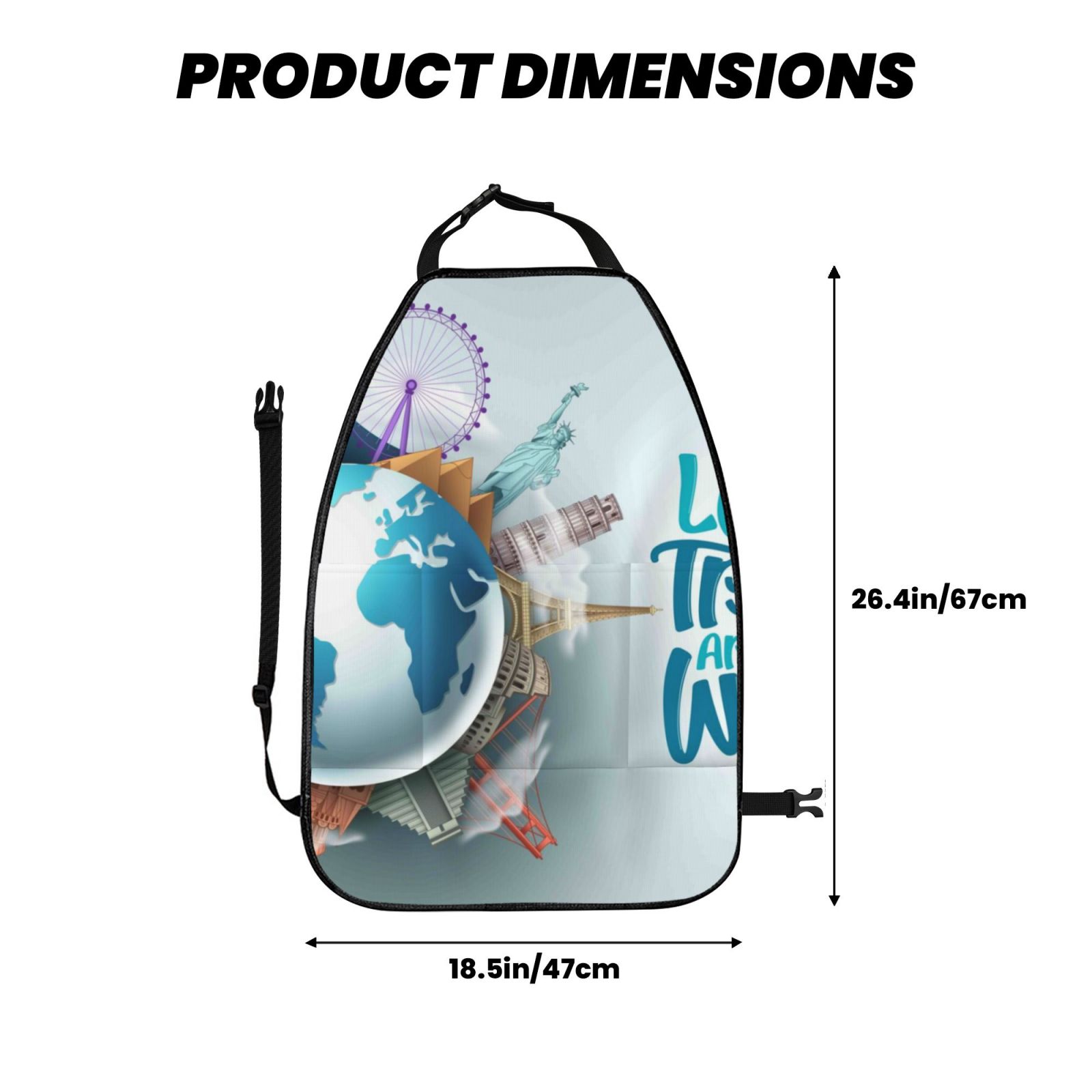 Xecao Let's go Travel Around the World Pattern Car Seat Back Protector 2 Pack Large Capacity Pocket, Kick Mats Back Seat Protector
