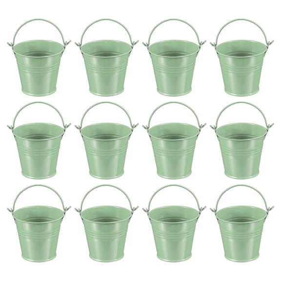Uxcell 2.7"x2.3" Small Metal Buckets with Handle Mini Galvanized Bucket Colorful Easter Buckets Light Green 12 Pcs