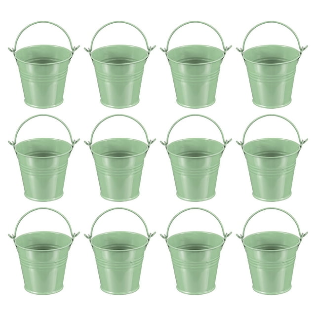 Cubos metálicos pequeños Uxcell con asa, mini cubo galvanizado, cubos de Pascua coloridos, verde claro 2.7"x2.3"