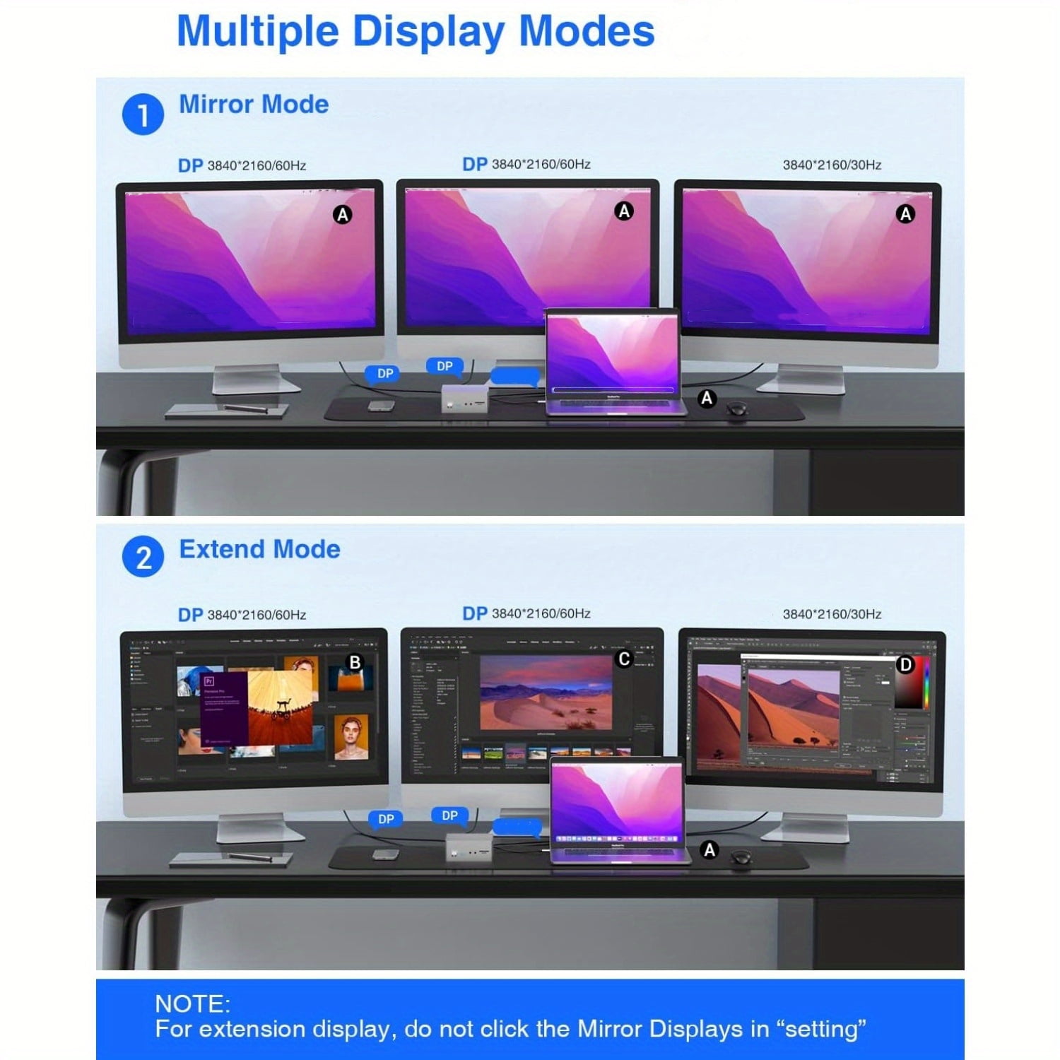 Universal USB-C 4K Triple Display Docking Station with Charging Support for MacBook Pro & Windows Type C Systems (2 4K DP, HDMI, 6 USB Ports, 60W USB PD), Extended Display for macOS
